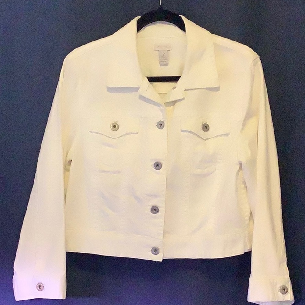 Chico's White Cropped Jean Jacket Classic Denim Style